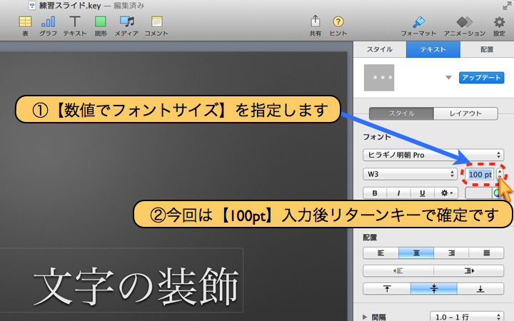 【数値でフォントサイズ】を指定