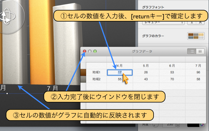 セルの数値がグラフに自動的に反映されます