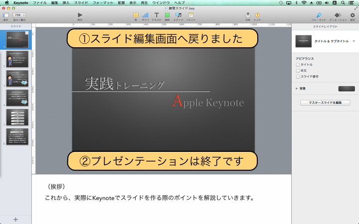 プレゼンテーションは終了です