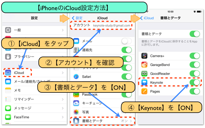 【書類とデータ】を【ON】